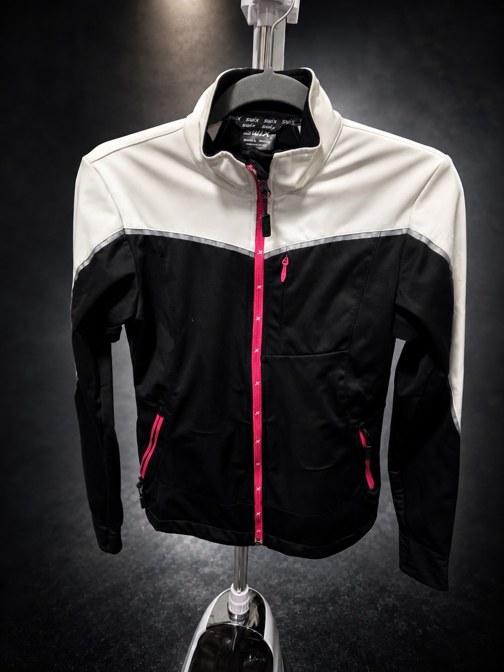 Swix Women’s Black and White Ski Jacket with Pink Zipper Accents